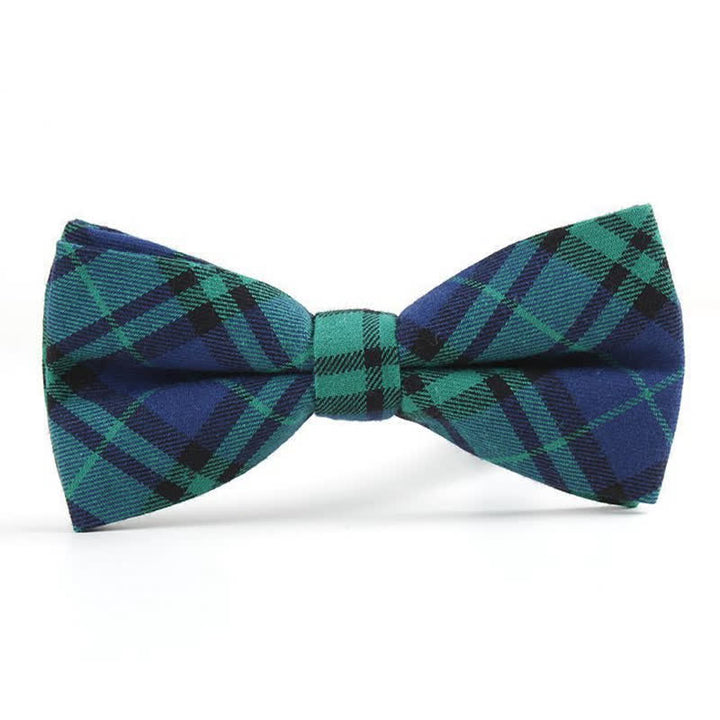 Men's Trendy Plaid Pattern Bow Tie Handkerchief Necktie