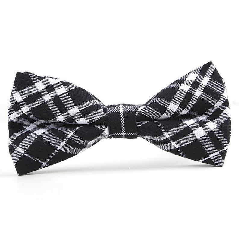 Men's Trendy Plaid Pattern Bow Tie Handkerchief Necktie