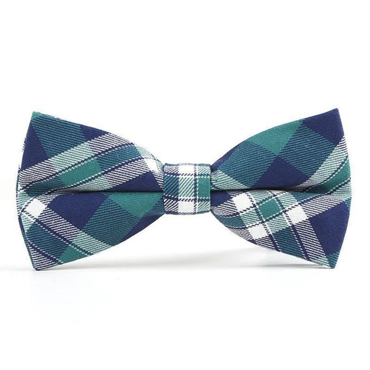 Men's Trendy Plaid Pattern Bow Tie Handkerchief Necktie