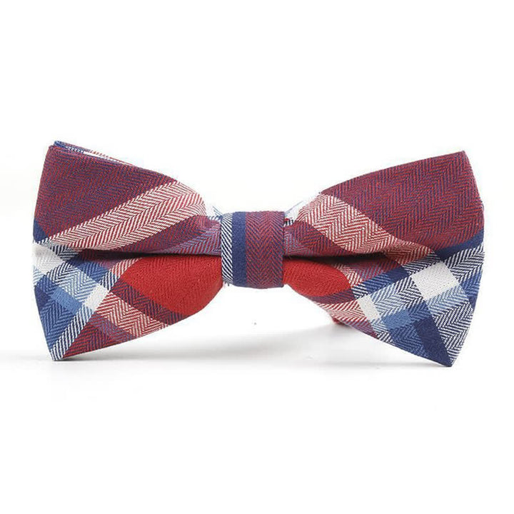 Men's Trendy Plaid Pattern Bow Tie Handkerchief Necktie