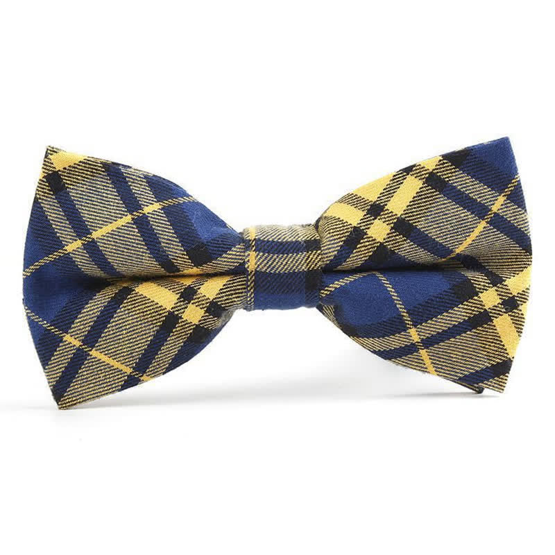 Men's Trendy Plaid Pattern Bow Tie Handkerchief Necktie