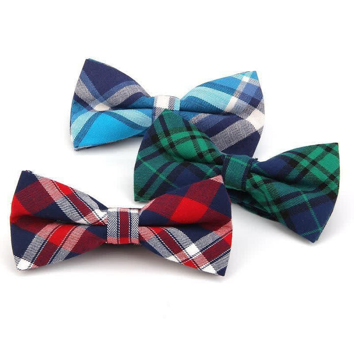 Men's Trendy Plaid Pattern Bow Tie Handkerchief Necktie