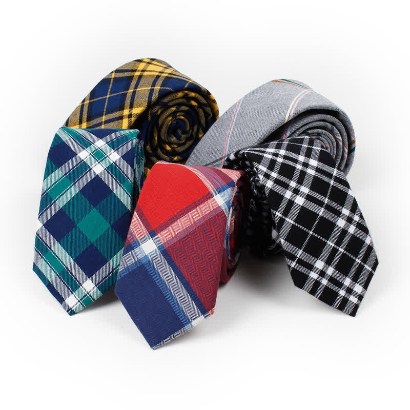 Men's Trendy Plaid Pattern Bow Tie Handkerchief Necktie