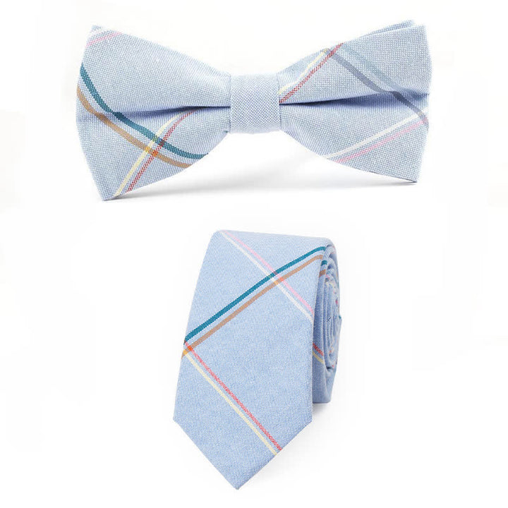 Men's Trendy Plaid Pattern Bow Tie Handkerchief Necktie