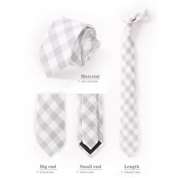 Men's Fresh Striped Plaid Pattern Skinny Cotton Necktie