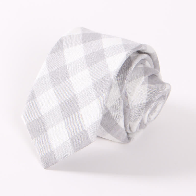 Men's Fresh Striped Plaid Pattern Skinny Cotton Necktie