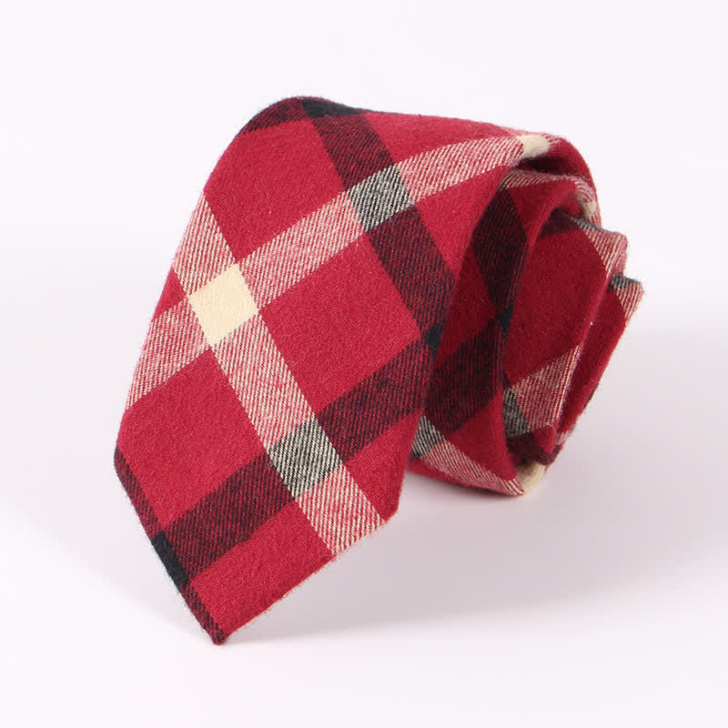 Men's Fresh Striped Plaid Pattern Skinny Cotton Necktie