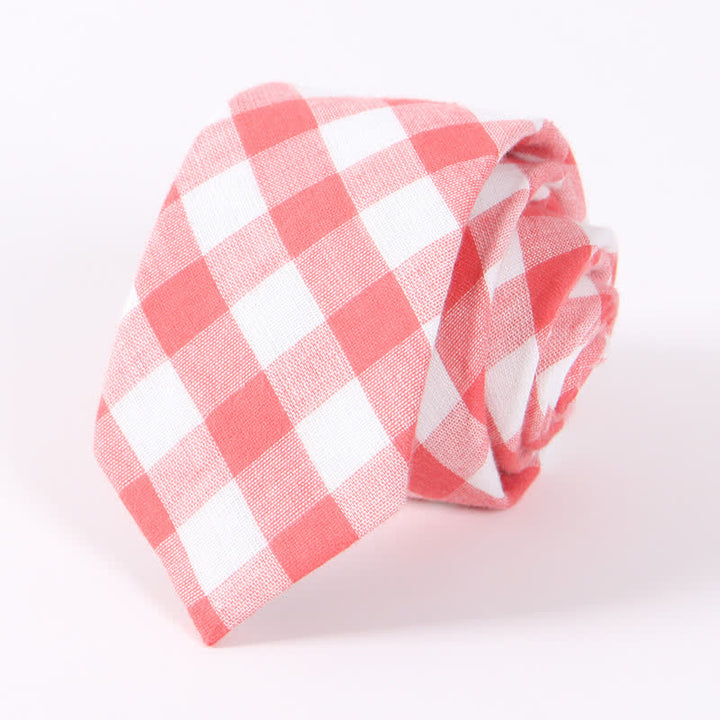 Men's Fresh Striped Plaid Pattern Skinny Cotton Necktie