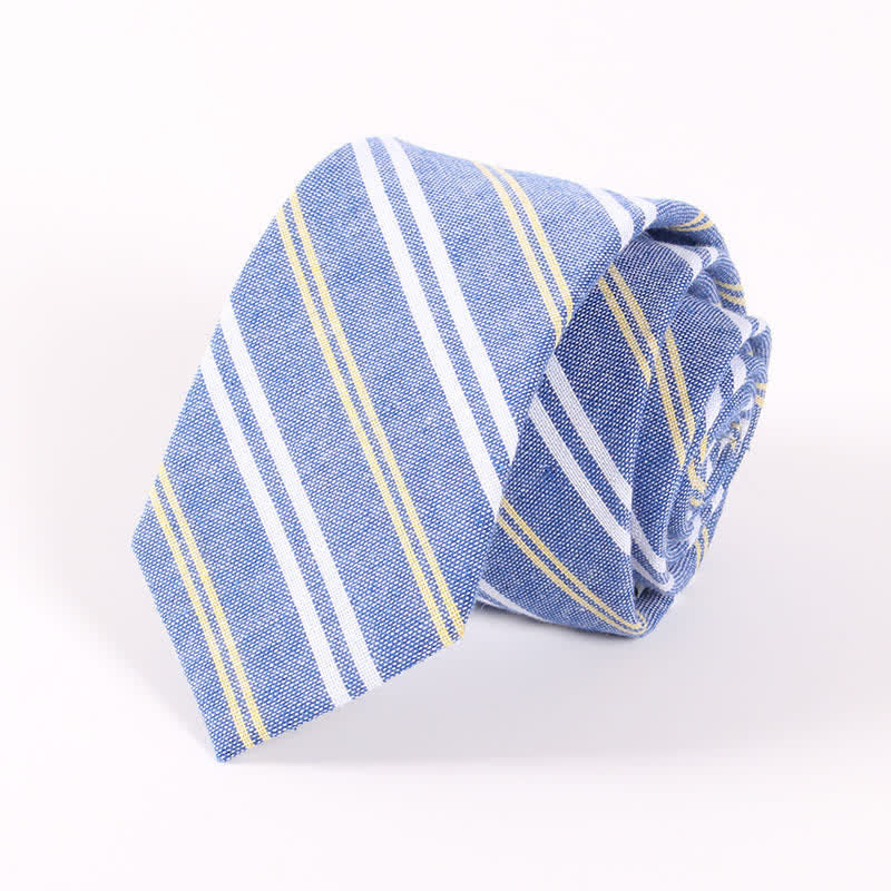 Men's Fresh Striped Plaid Pattern Skinny Cotton Necktie