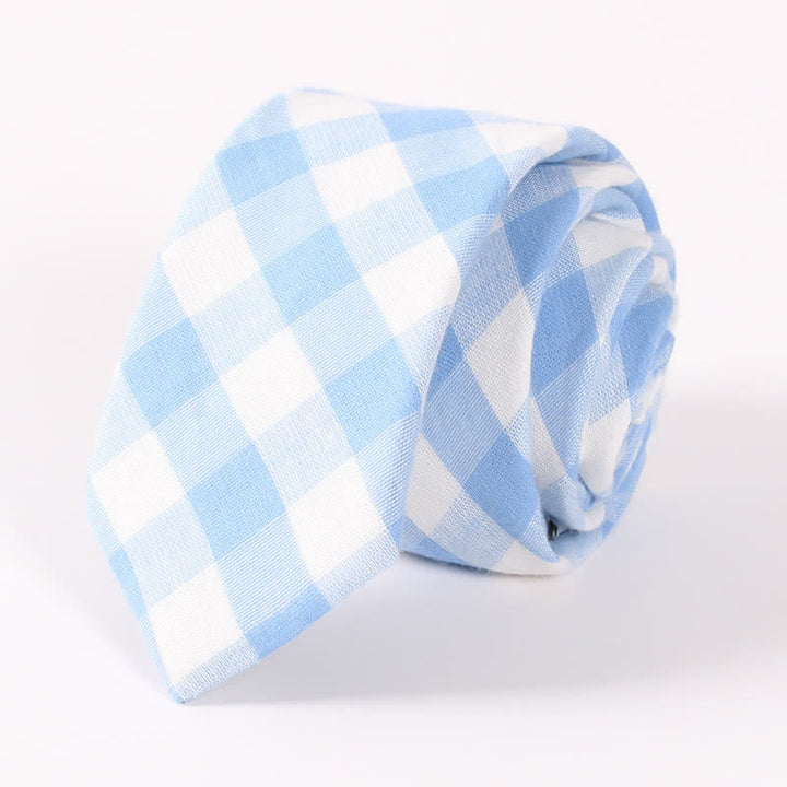 Men's Fresh Striped Plaid Pattern Skinny Cotton Necktie