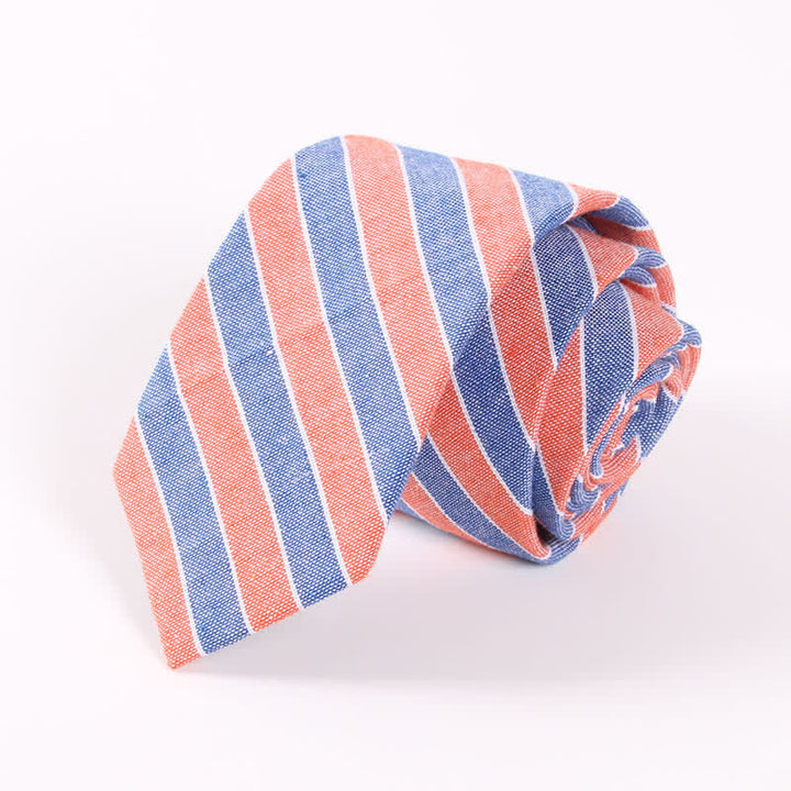 Men's Fresh Striped Plaid Pattern Skinny Cotton Necktie