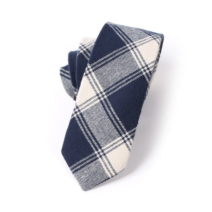 Men's Formal Look Suit Accessory Plaid Cotton Necktie - White - image 9