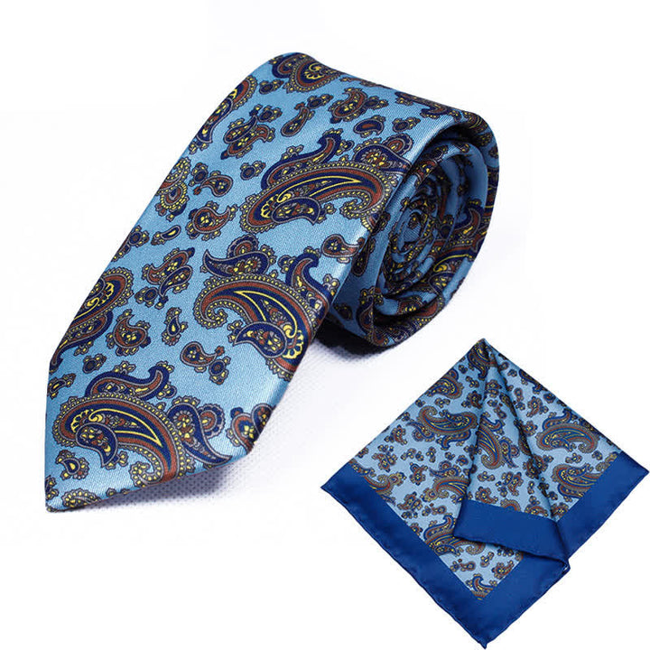 2Pcs Men's Geometrical Paisley Handkerchief Necktie Set