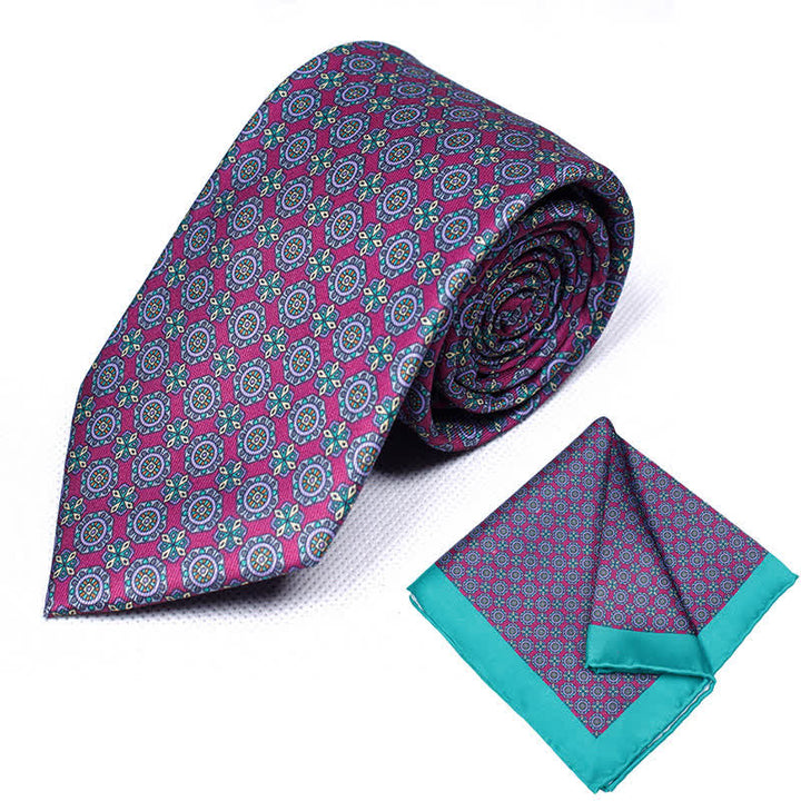 2Pcs Men's Geometrical Paisley Handkerchief Necktie Set