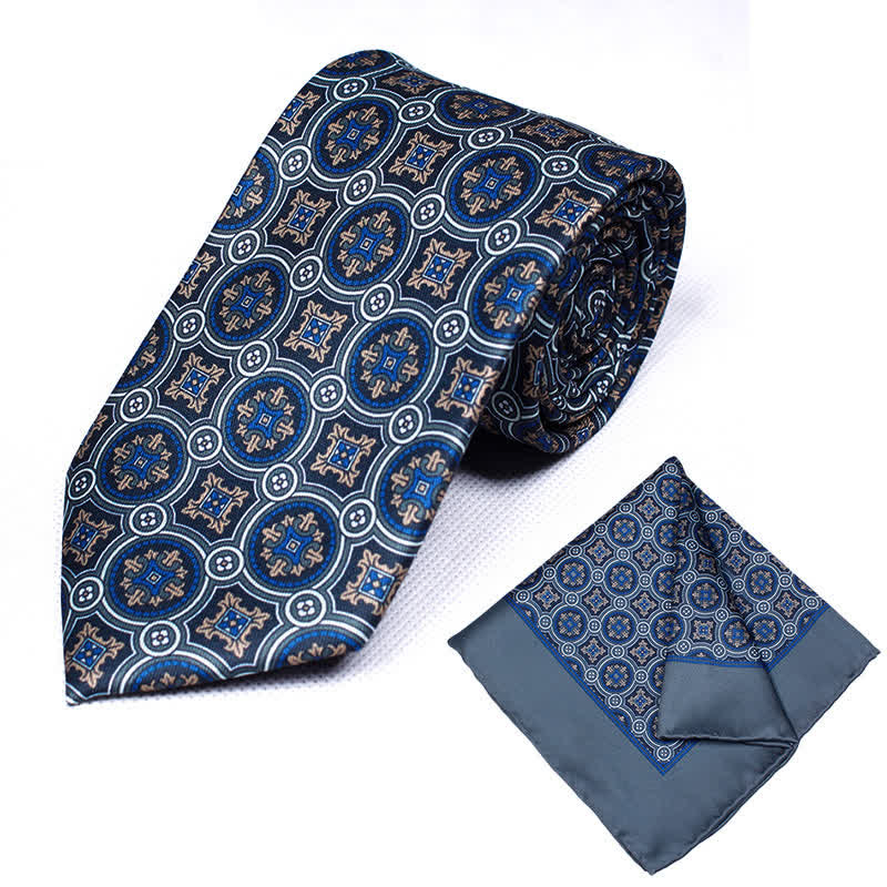 2Pcs Men's Geometrical Paisley Handkerchief Necktie Set