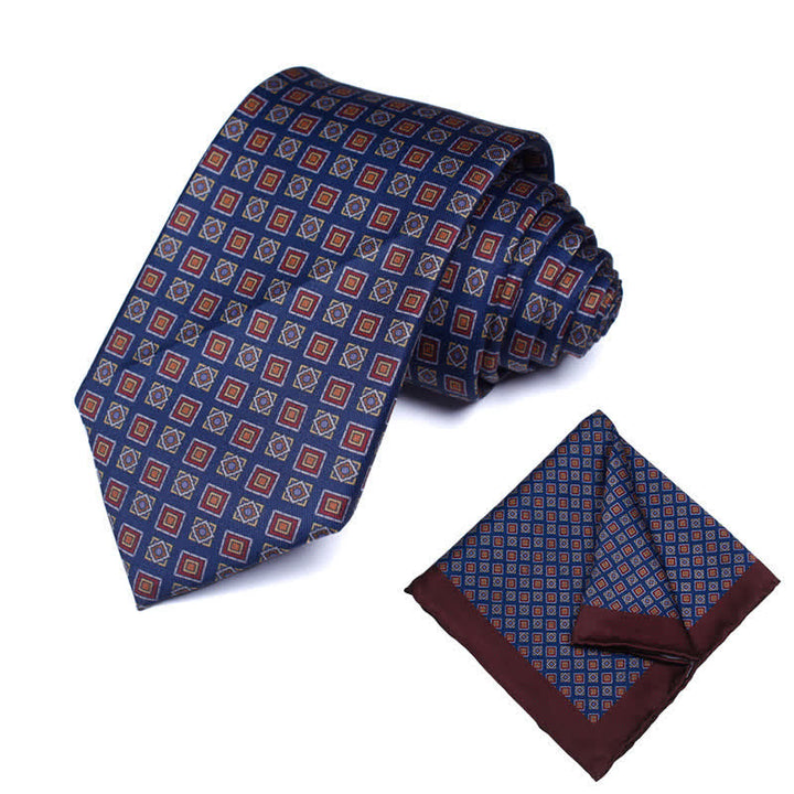 2Pcs Men's Geometrical Paisley Handkerchief Necktie Set