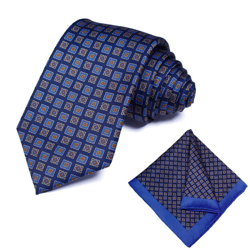 2Pcs Men's Geometrical Paisley Handkerchief Necktie Set