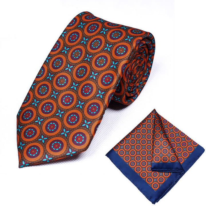 2Pcs Men's Geometrical Paisley Handkerchief Necktie Set