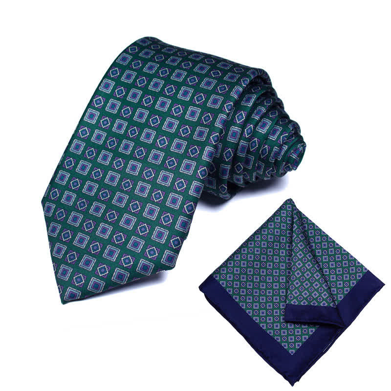 2Pcs Men's Geometrical Paisley Handkerchief Necktie Set