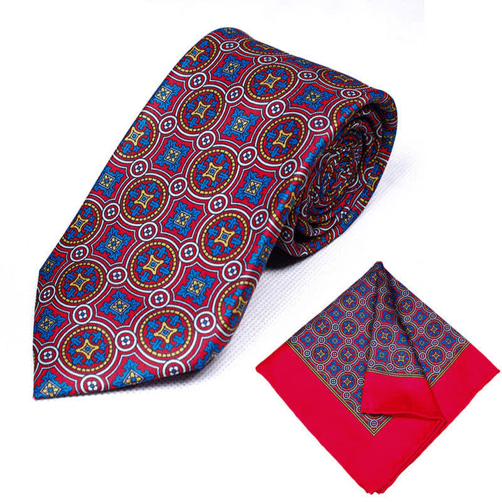 2Pcs Men's Geometrical Paisley Handkerchief Necktie Set