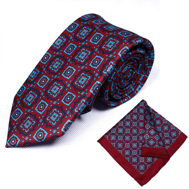 2Pcs Men's Geometrical Paisley Handkerchief Necktie Set