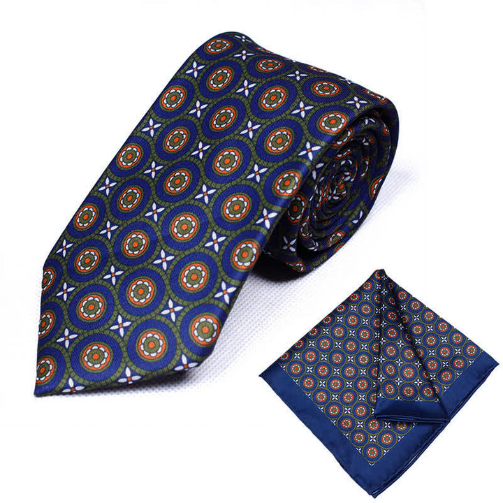 2Pcs Men's Geometrical Paisley Handkerchief Necktie Set