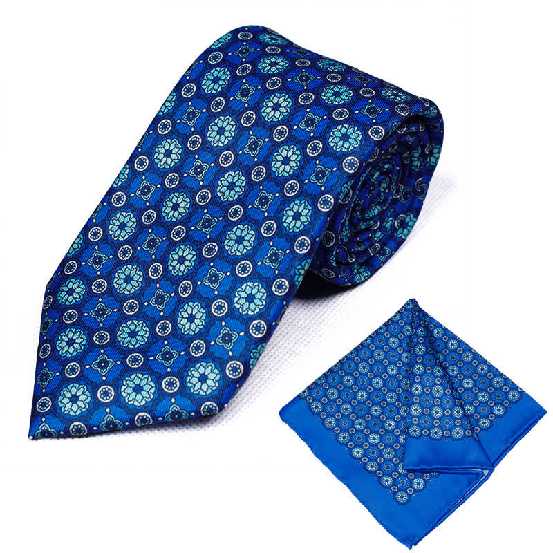 2Pcs Men's Geometrical Paisley Handkerchief Necktie Set