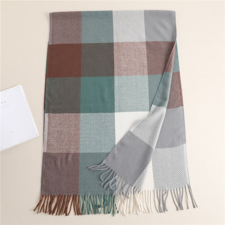 Unisex Fringed Plaid Striped Winter Warm Scarf