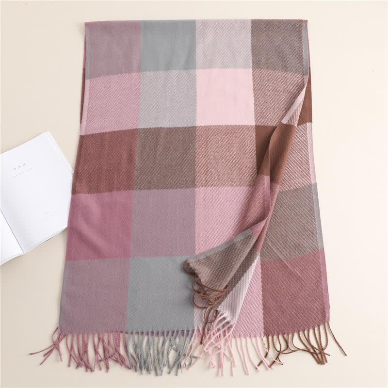 Unisex Fringed Plaid Striped Winter Warm Scarf