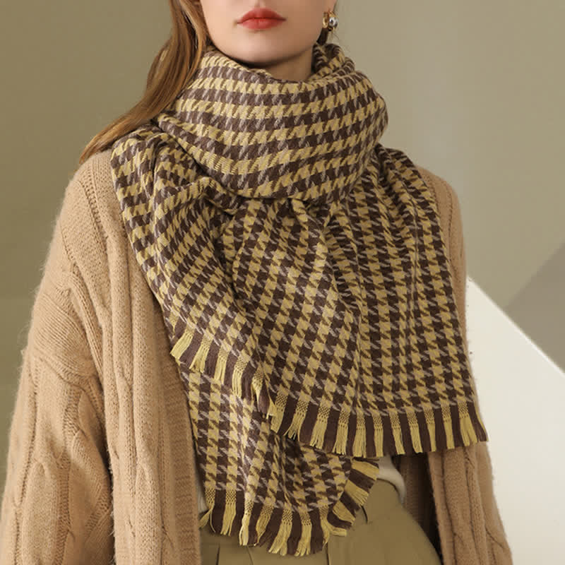 Unisex Classic Houndstooth Imitation Cashmere Scarf