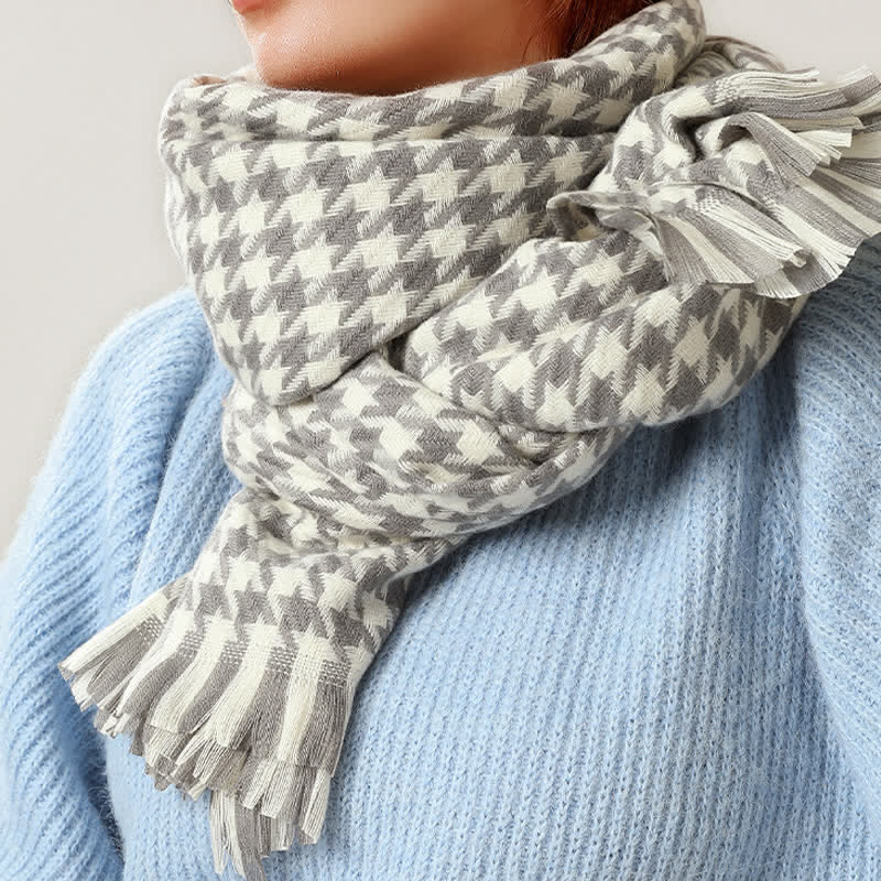 Unisex Classic Houndstooth Imitation Cashmere Scarf