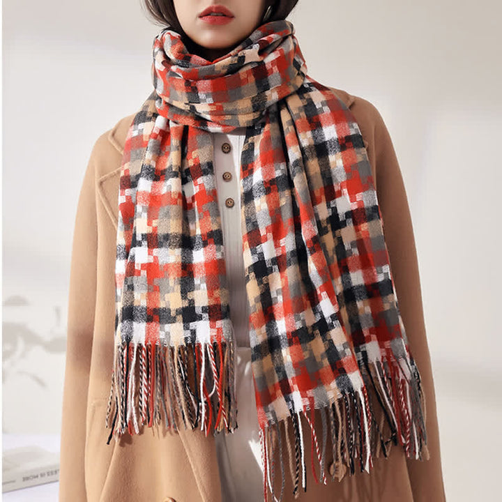 Unisex Multicoloured Jigsaw Shaped Fringe Soft Scarf