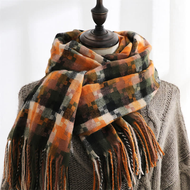 Unisex Multicoloured Jigsaw Shaped Fringe Soft Scarf