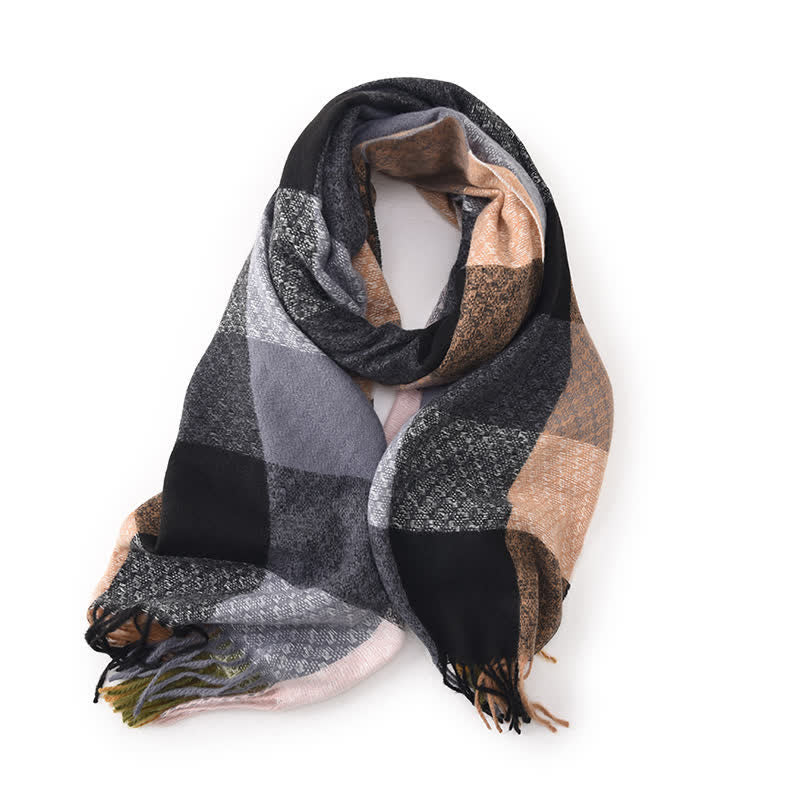 Unisex Contrasting Colors Checked Elegant Fringe Scarf