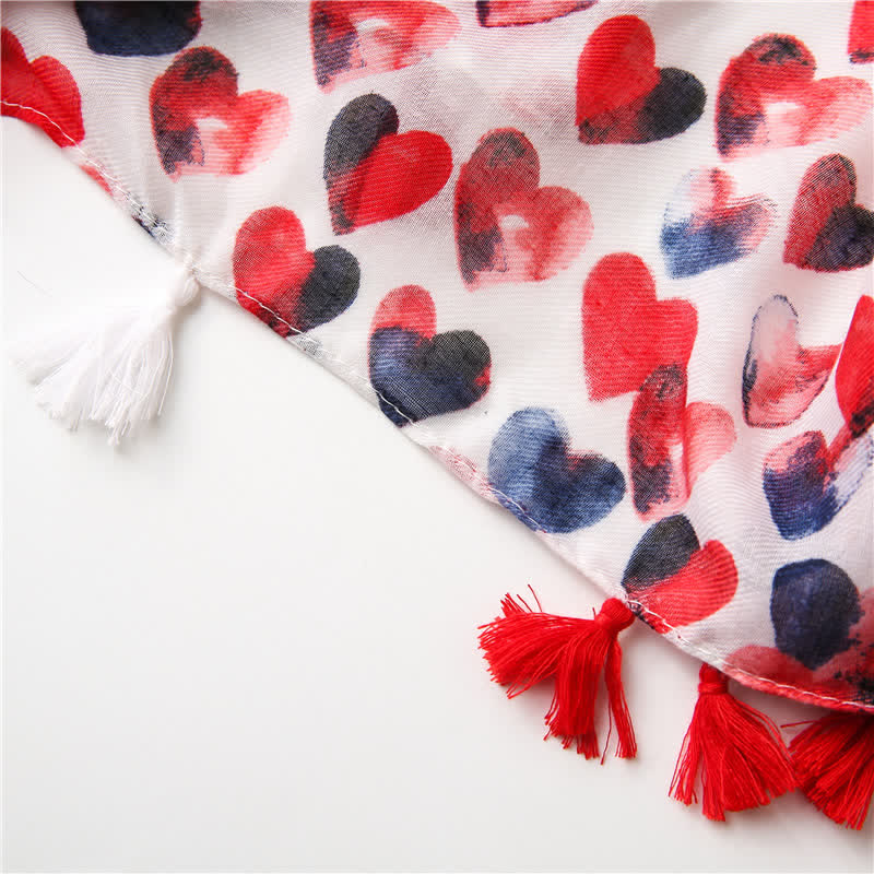 Women's Happiness Red Heart Tassel Thin Scarf