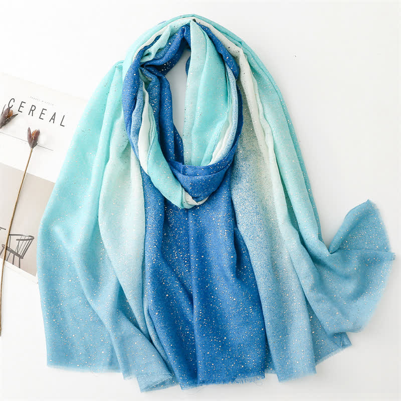 Women's Elegant Foil Printed Gradient Color Thin Scarf