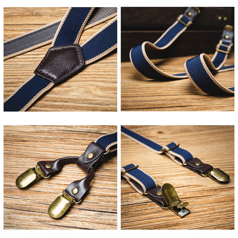 Navy Blue Casual 6-Clips Y-back Elastic Trouser Suspenders