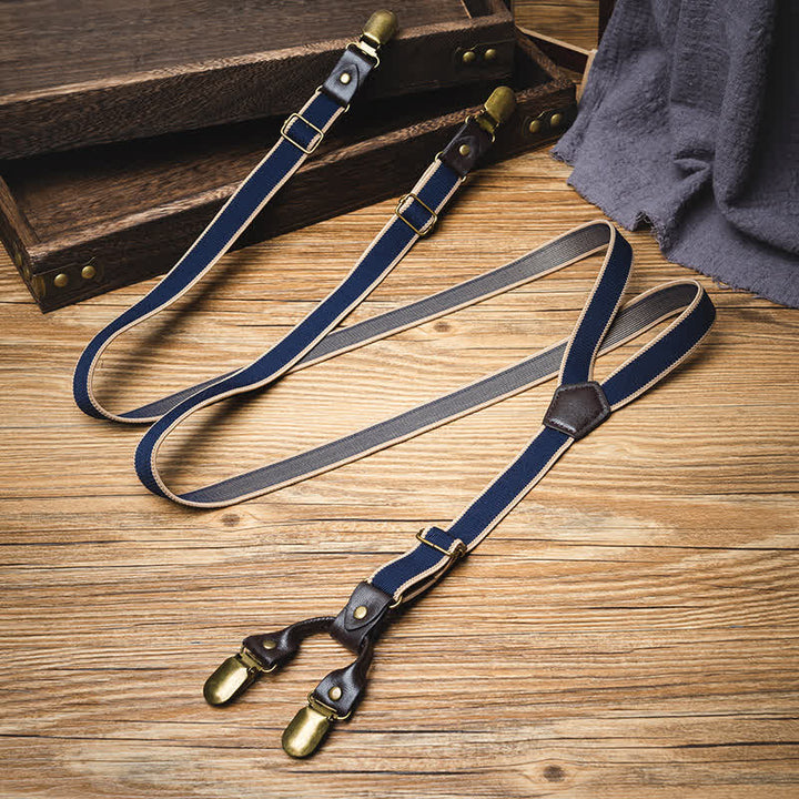 Navy Blue Casual 6-Clips Y-back Elastic Trouser Suspenders