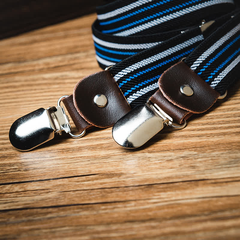 Black & Blue Striped Y-back Elastic Suspenders