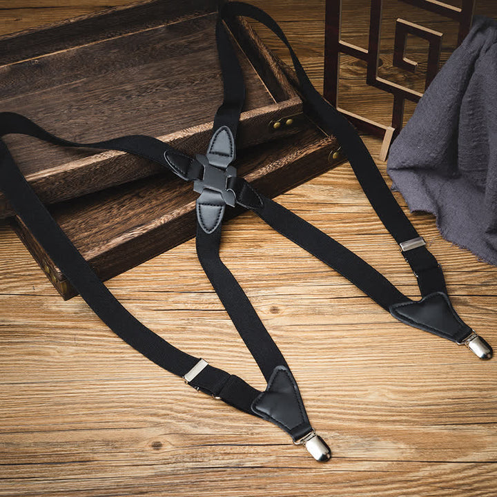 Black X-Back Holster Type Elastic Suspenders