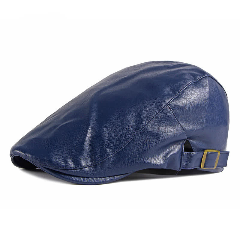 Classic Ivy Solid Color Leather Beret Hat