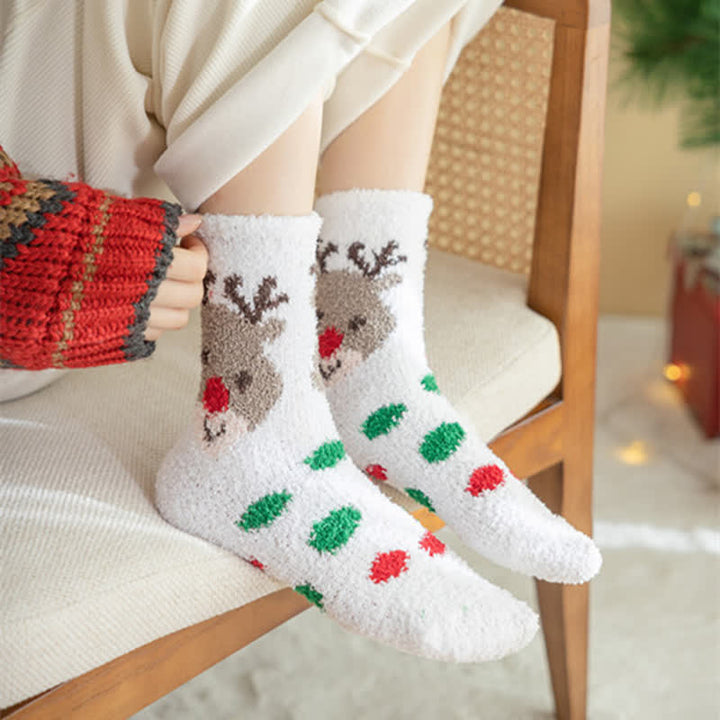 Women's Santa Elk Coral Fleece Christmas Socks