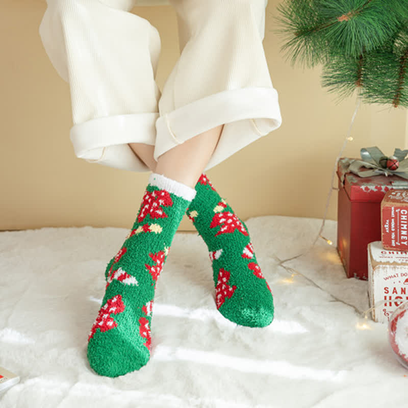 Women's Santa Elk Coral Fleece Christmas Socks