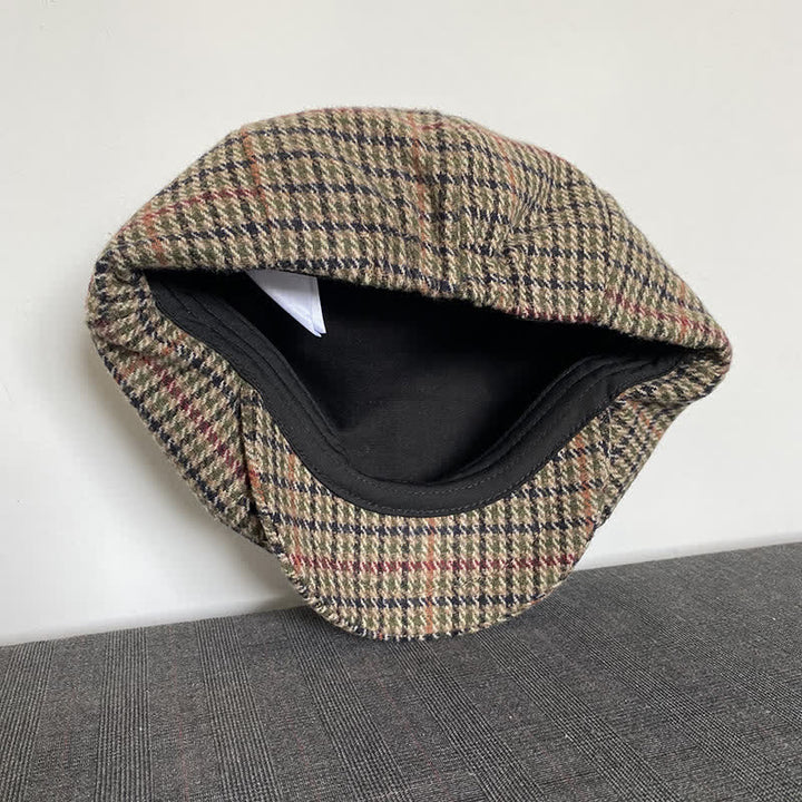 Beige Scottish Plaid Tweed Newsboy Beret Cap