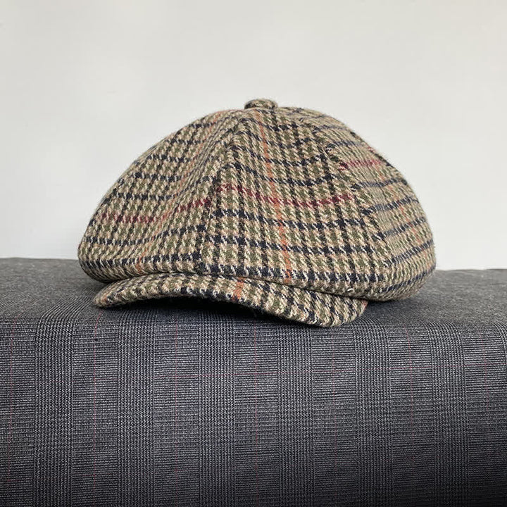 Beige Scottish Plaid Tweed Newsboy Beret Cap