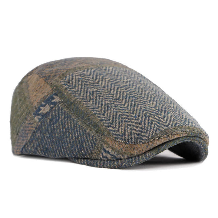 Patchwork Stitching Herringbone Tweed Beret Hat