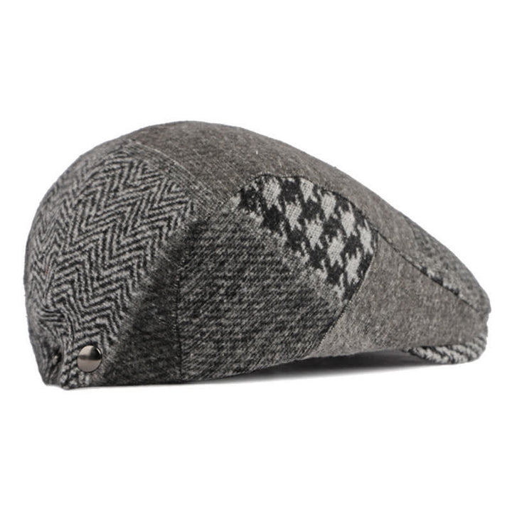 Patchwork Stitching Herringbone Tweed Beret Hat