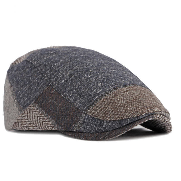 Patchwork Stitching Herringbone Tweed Beret Hat