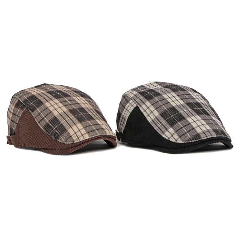 Plaid Corduroy Cotton Duckbill Visor Beret Hat