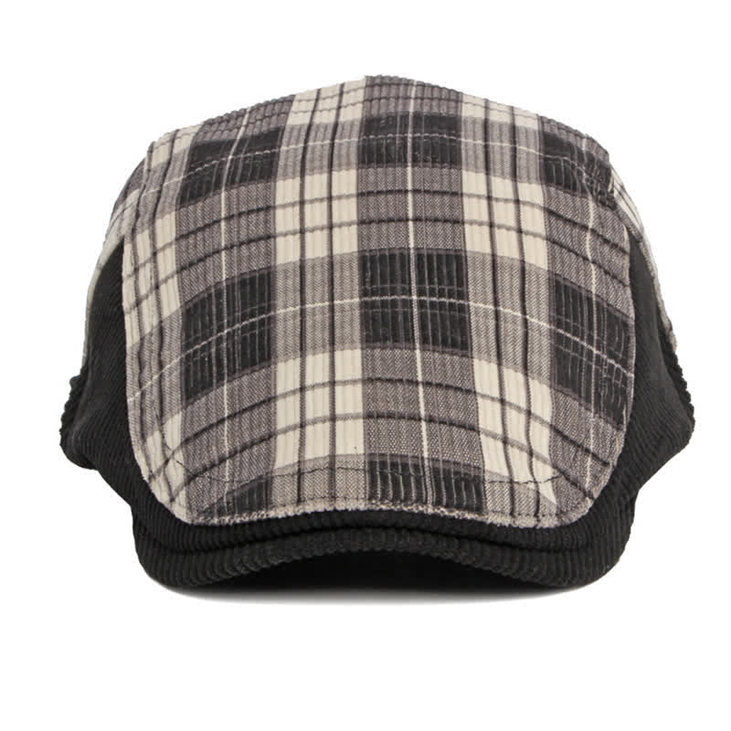 Plaid Corduroy Cotton Duckbill Visor Beret Hat